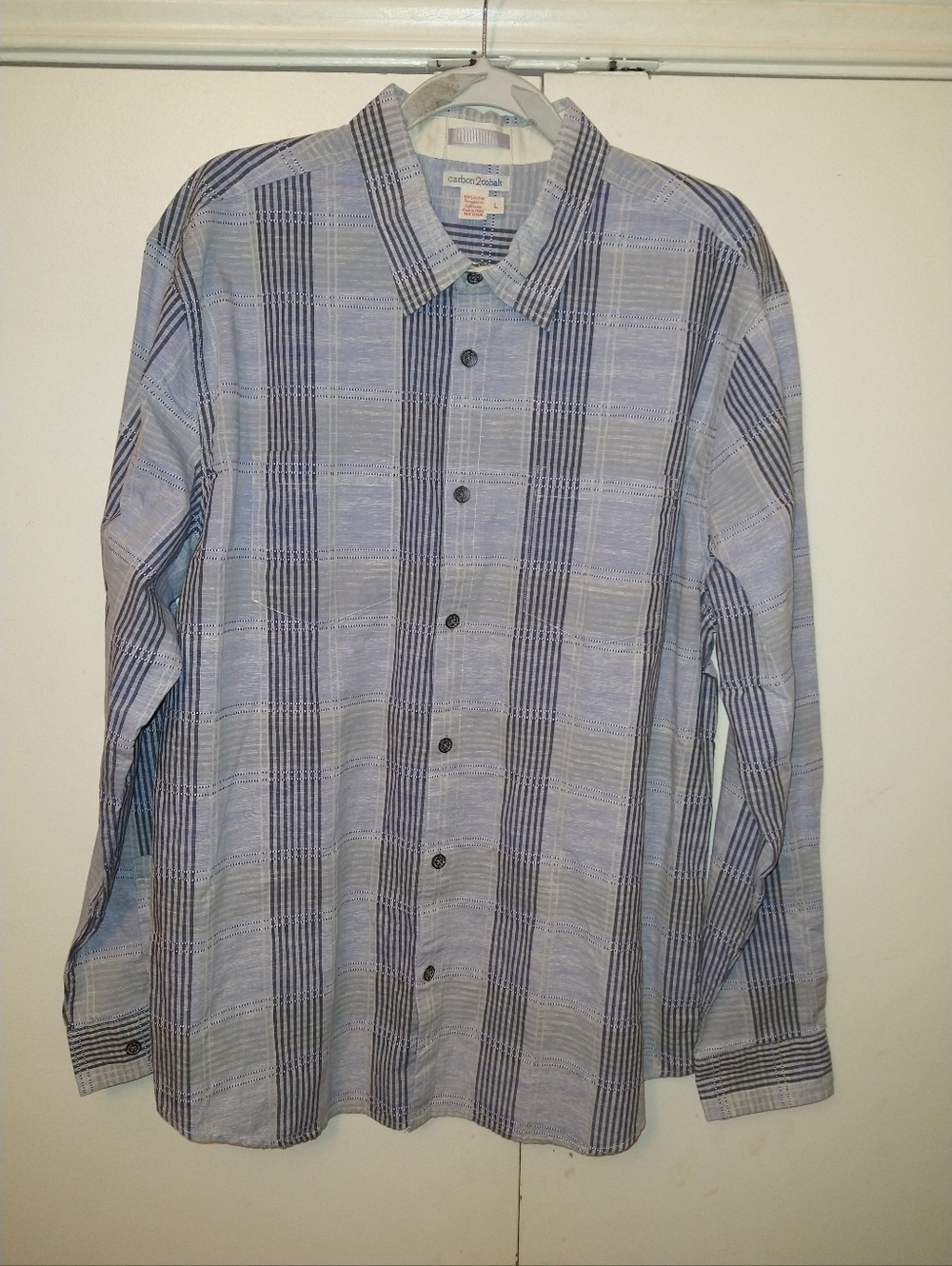 Carbon 2 Cobalt Plaid Long Sleeve Button Up Shirt Men's sz Large.